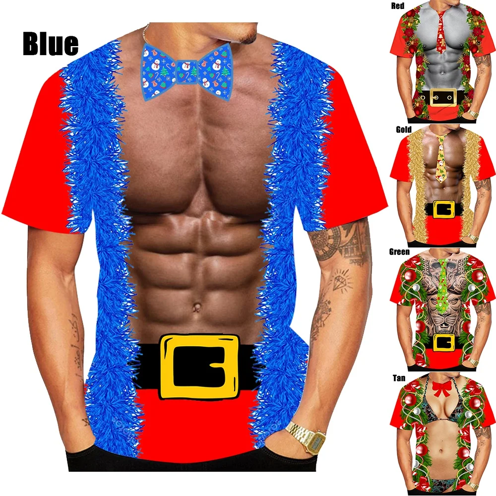 

Новинка, 3D Рождественская яркая Мужская/женская футболка, мужские топы с коротким рукавом и круглым вырезом и 3D-принтом