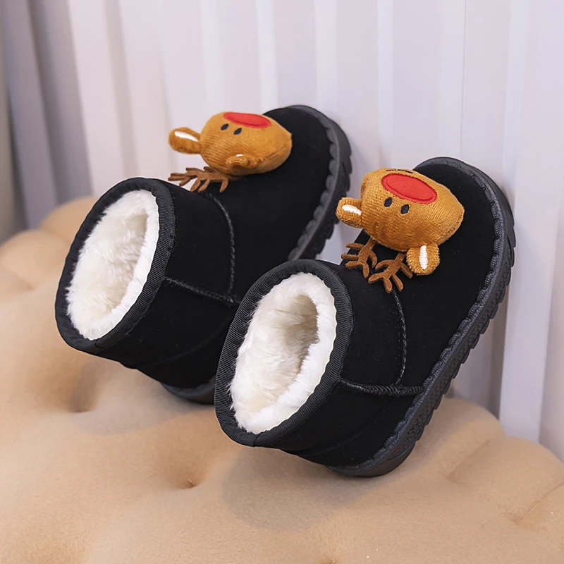 Детские зимние модные Нескользящие ботинки для снега 3D Рождественский олень