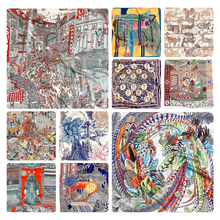 

Шелковый шарф в стиле Парижской уличной моды, квадратный дизайнерский Шелковый платок с закатанными краями, 90x90