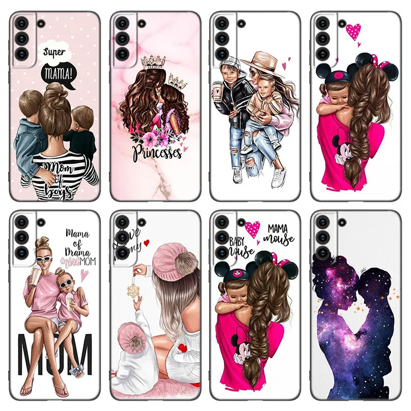 Beautiful Mother Daughter Son Phone Case For Samsung Galaxy S20 S21 FE S22 Ultra S10 Lite S10E S9 S8 Plus S7 Edge Black Cover
