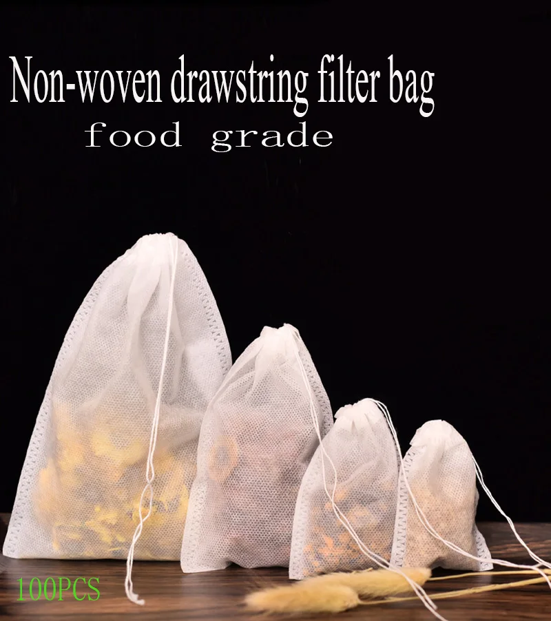 

Non-woven tea bag 100pcs slag separator filter bag seasoning bag drawstring tea bag daily necessities