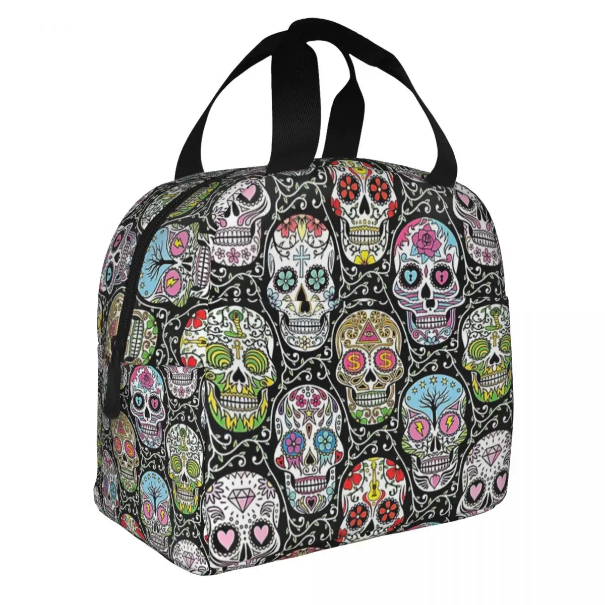 Mexican Skull Pattern Lunch Bento Bags Portable Aluminum Foil thickened Thermal Cloth Lunch Bag for Women Men Boy