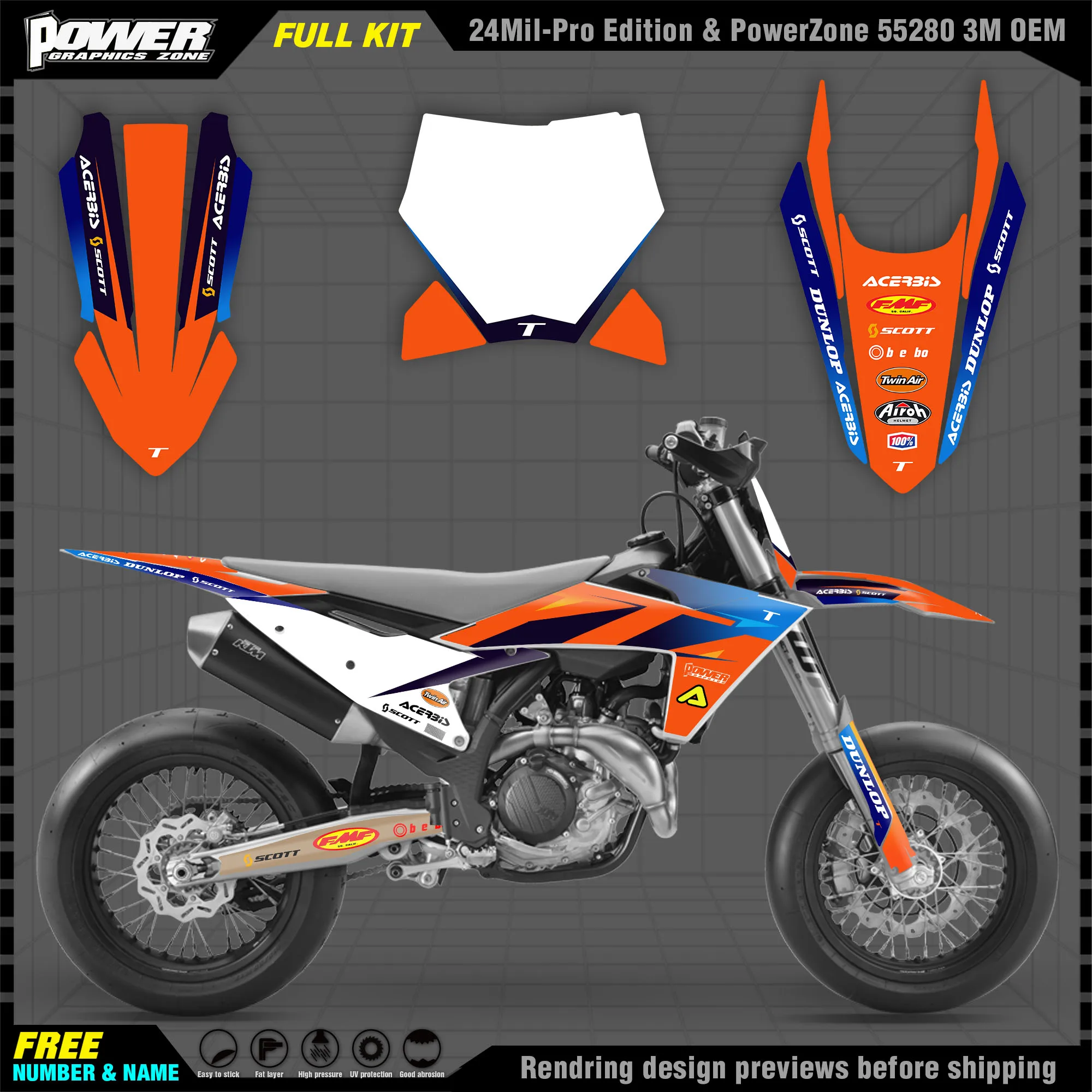 

PowerZone Custom Team Graphics Decals 3M Stickers Kit For KTM 22-23SXF 24-25 EXC Motorcycle Stickers 004
