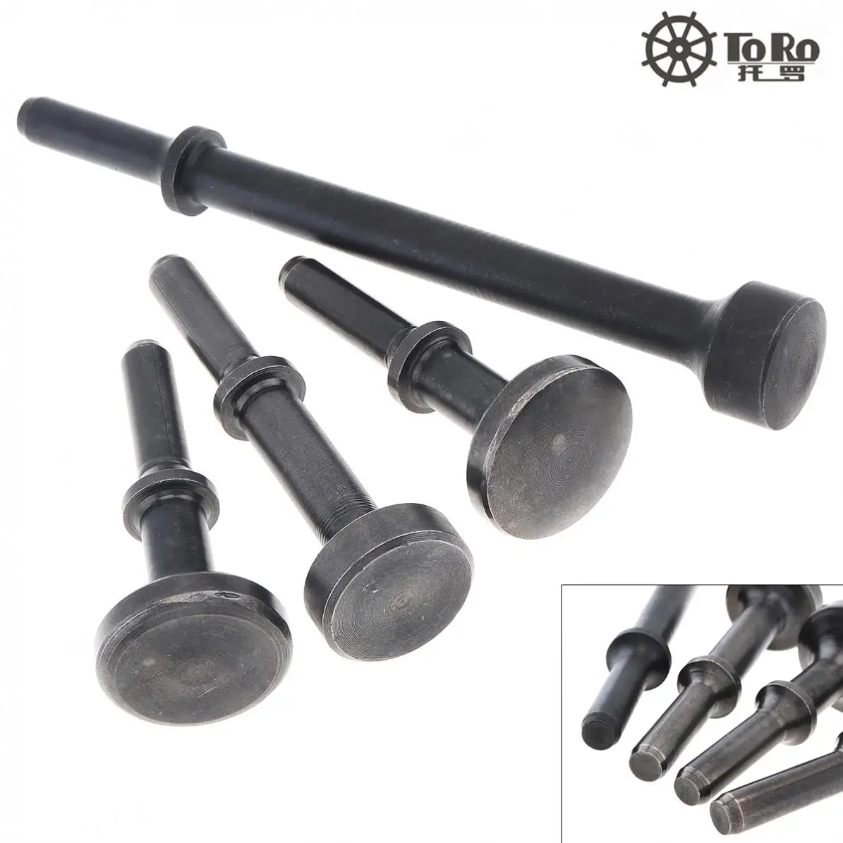 5pcs/set Hard 45# Steel Solid Long Air Chisel Shovel Impact Head Support Pneumatic Tools Accessories for Cutting Rusting Removal