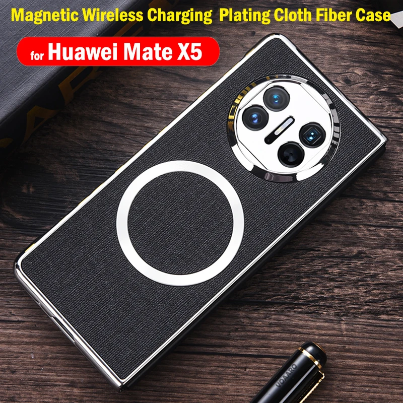 

Роскошный тканевый чехол с покрытием из волокна для Huawei Mate X5, Магнитный чехол с беспроводной зарядкой для Huawei Mate X5, Модный чехол
