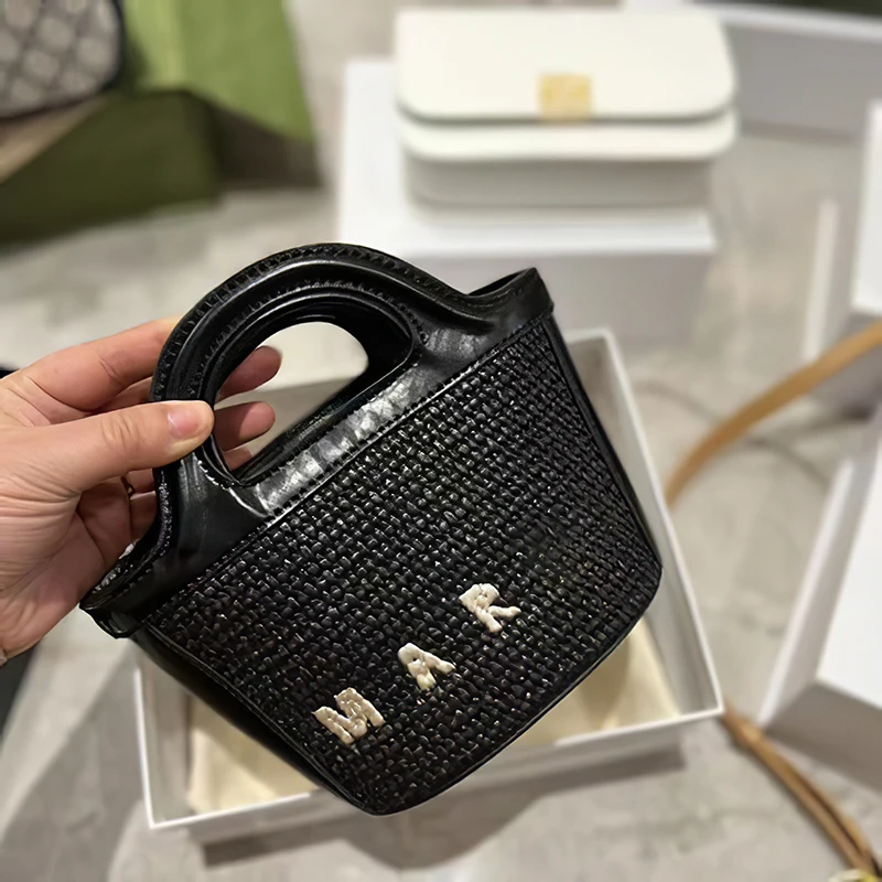 

Letter Embroidery Beach Bags Vegetable Basket One Shoulder Oblique Cross Portable Ladies Straw Stitched Leather Handbag Summer