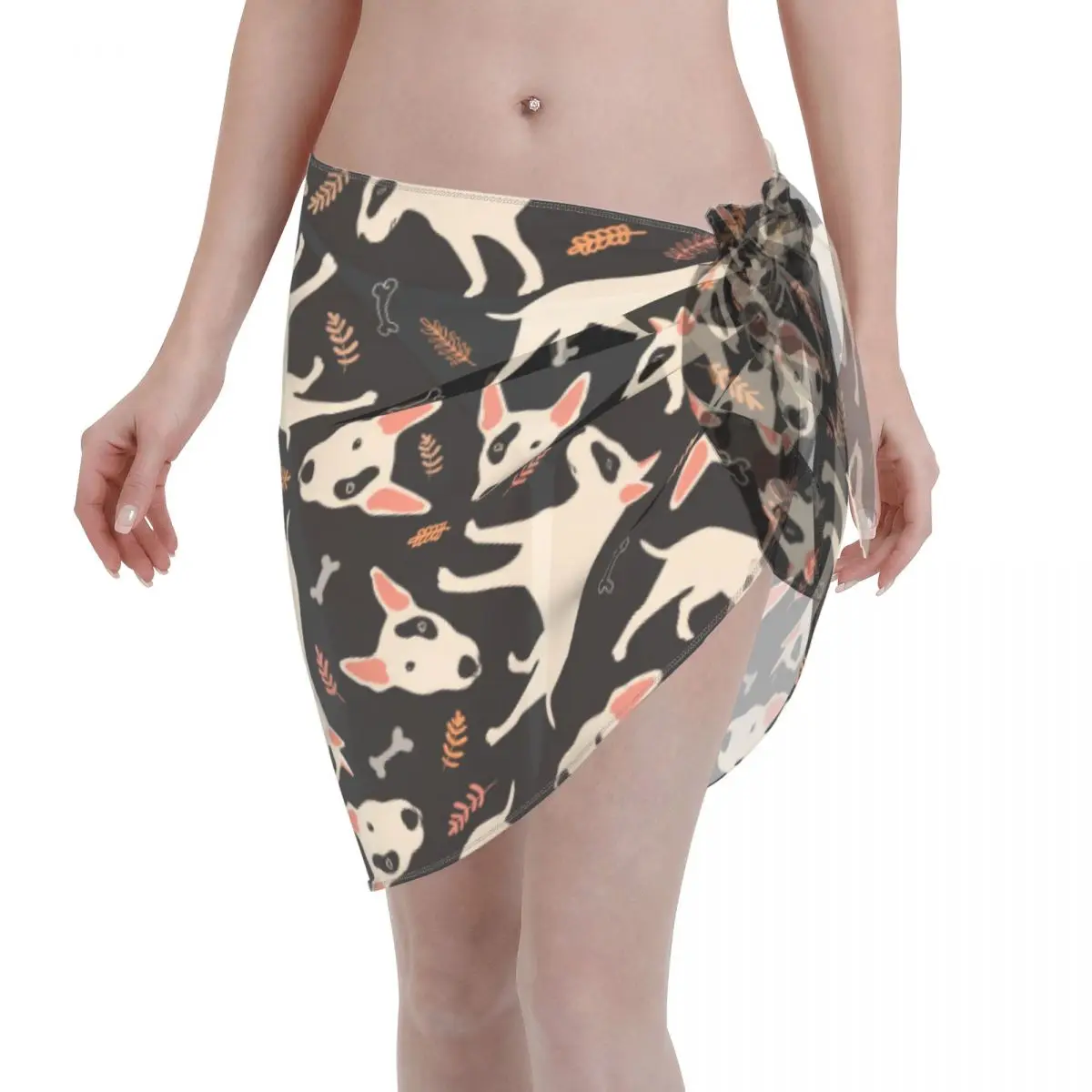 

Bull Terrier Women Beach Bikini Cover Up Wrap Chiffon Swimwear Pareo Sarong Beach Wear Dog Bikinis Cover-Ups Skirts Swimsuits