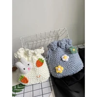 hand crochet hand knitted wool knitting material bag homemade puff bucket messenger bag to send girlfriend girlfriends
