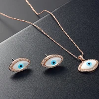 new turkey evil eye earring pendant set slip chain lucky jewelry imitation pearl women necklace earring set gold color
