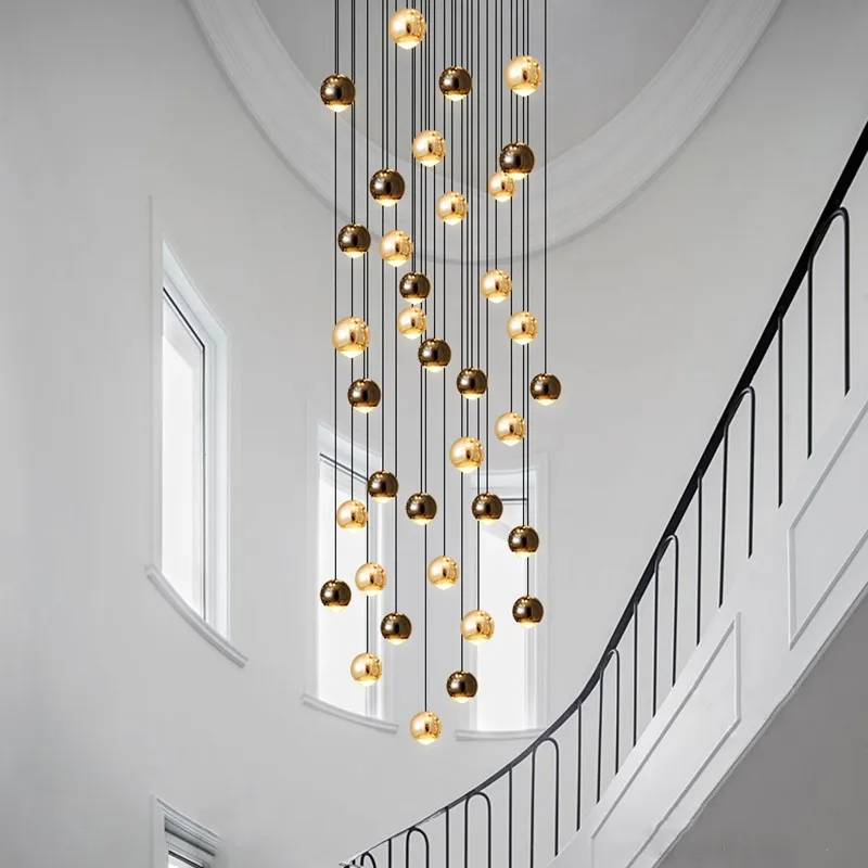 

Art LED Chandelier Pendant Light Postmodern Luxury Duplex Rotating Staircase Creative Round Ball Hanging Dining Living