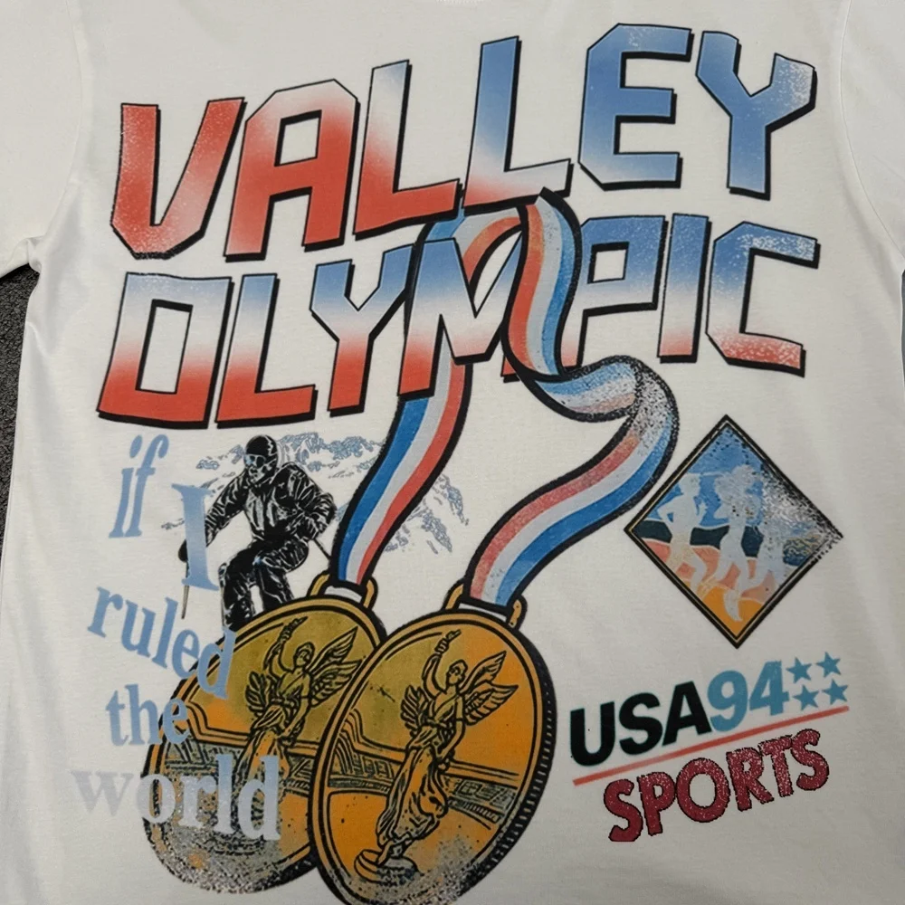 Фото Мужская футболка VALLEY с прямым принтом, в ретро-стиле, свободного кроя, 100% хлопок, с коротким рукавом, высококачественная версия. №5