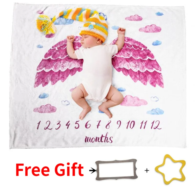 Flannel Baby Milestone Blanket Newborn Souvenirs Photography Props Moon Stars Children's Nap Leisure Blanket 100*75CM