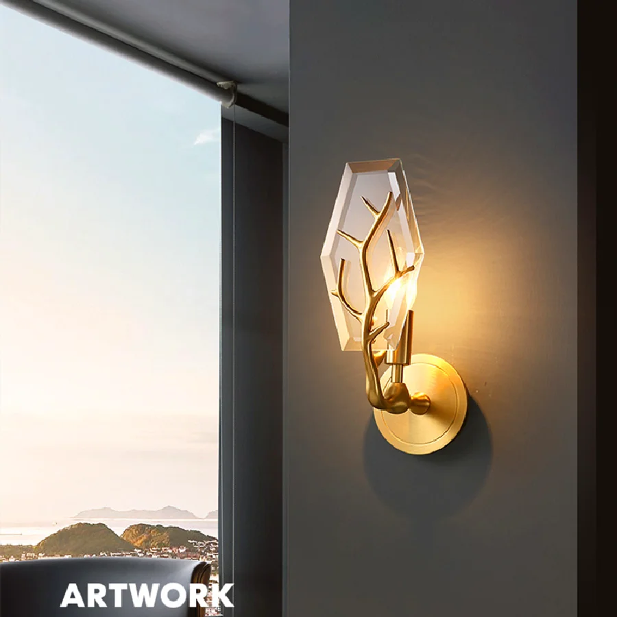 

Nordic Copper Golden Wall Lamp Antlers Decorative Aisle Stair Light Background Luxury LED Sconce For Bedroom Living Room Hotel