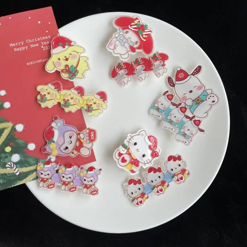 

Christmas Sanrios Kuromi Hello Kittys Anime Kawaii Cartoon Figure Cinnamoroll Girl Heart Hair Clip Ins Hairpin Hair Accessories