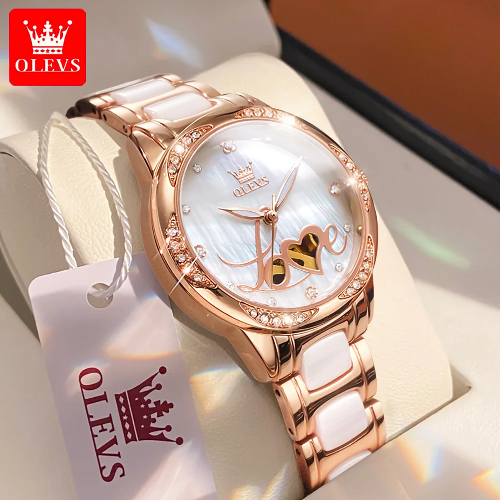OLEVS 6613 Automatic Mechanical Waterproof Women Wristwatches Full-automatic Hot Style Ceramic Strap Fashion Watches for Women enlarge