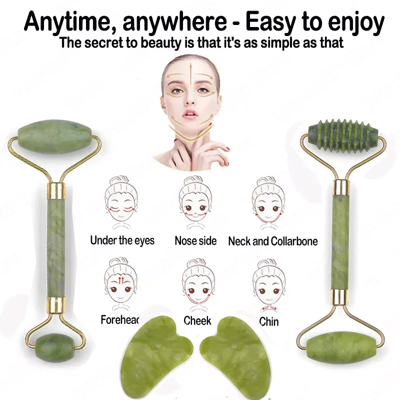 

NEW2023 Face Jade Roller Massager Gua Sha Scraper Set Facial Skin Care tool Guasha Stone Massage For Face Neck Skin Wrinkle