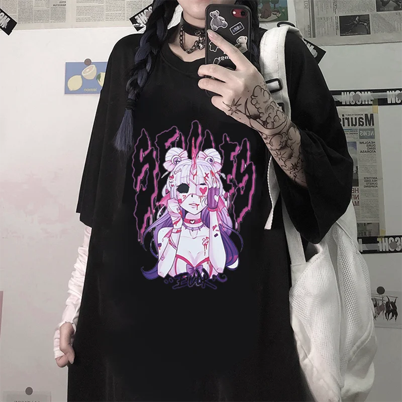

Women T Shirt Cartoon Short Sleeve Harajuku Tshirt Female Streetwear Gothic Girl TShirt Summer Oversized T Shirt Hip Hop Top