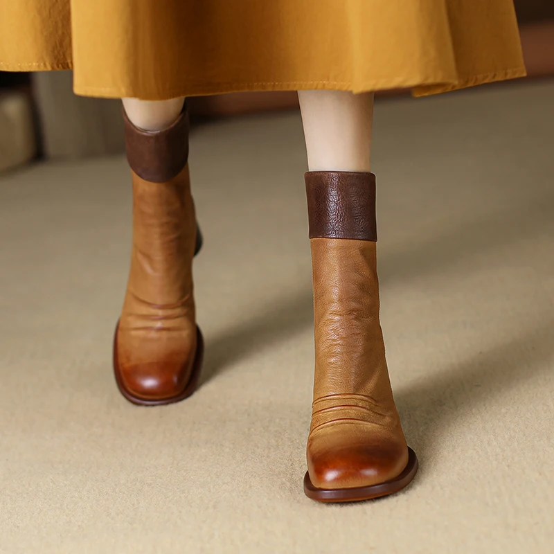 

Женские короткие ботинки в стиле ретро, Дамская обувь на молнии сзади, обувь на каблуке 6 см, ботинки из воловьей кожи в стиле ретро на зиму