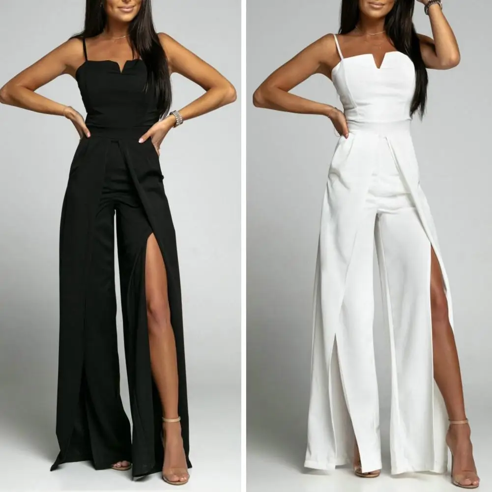 

Women Summer Sexy Fashion Commuter Sling Jumpsuit Elegant Strapless Backless Slit Straight Pants Romper Casual Fashion Overalls