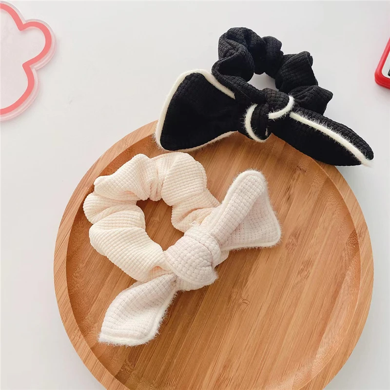 

10Pcs/Lot French Retro Cloth Bowknot Head Rope Headdress Girl Temperament Bows Hair Rope Elegant Large Intestine Hair Ring