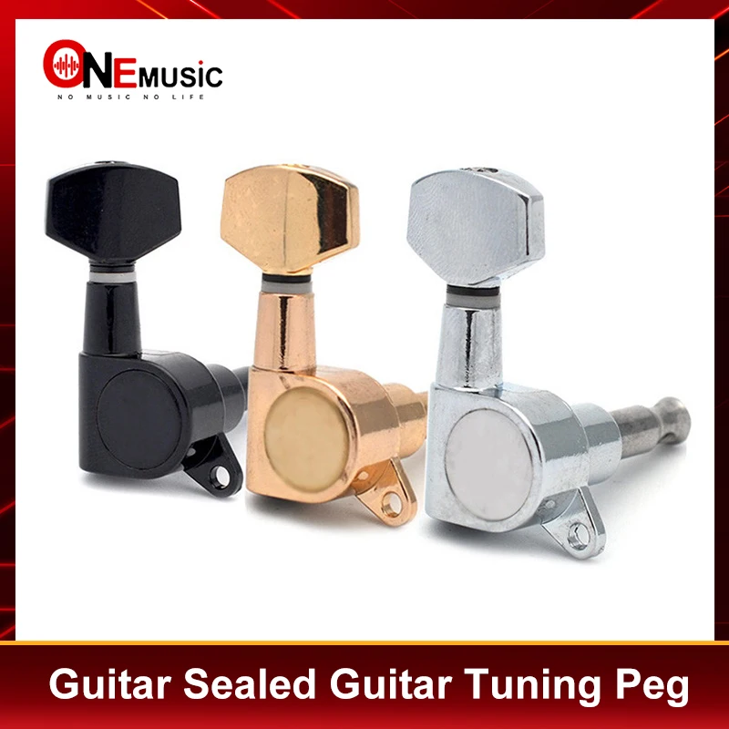 6pcs Guitar Tuning Pegs Tuner Machine Heads with Logo Tuning Peg Machine Head Chrome-Gold-Black