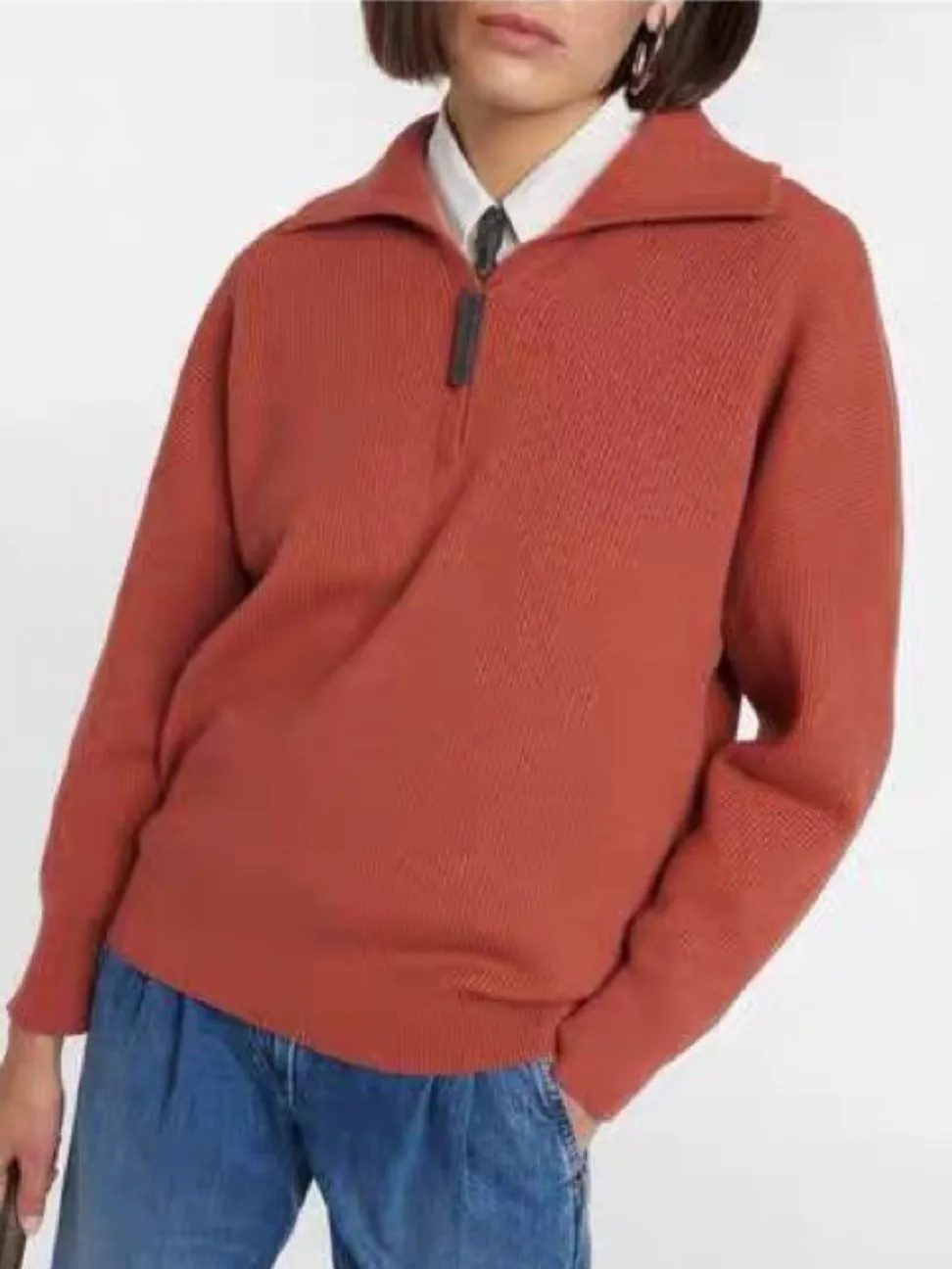 

Женский вязаный пуловер с длинными рукавами, свободный кашемировый свитер с отложным воротником и цепочкой, украшенный бусинами, для ранней осени, 100%