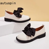 autuspin daily casual pumps for women 2022 spring summer female genuine leather thick low heels shoes college style oxfords new