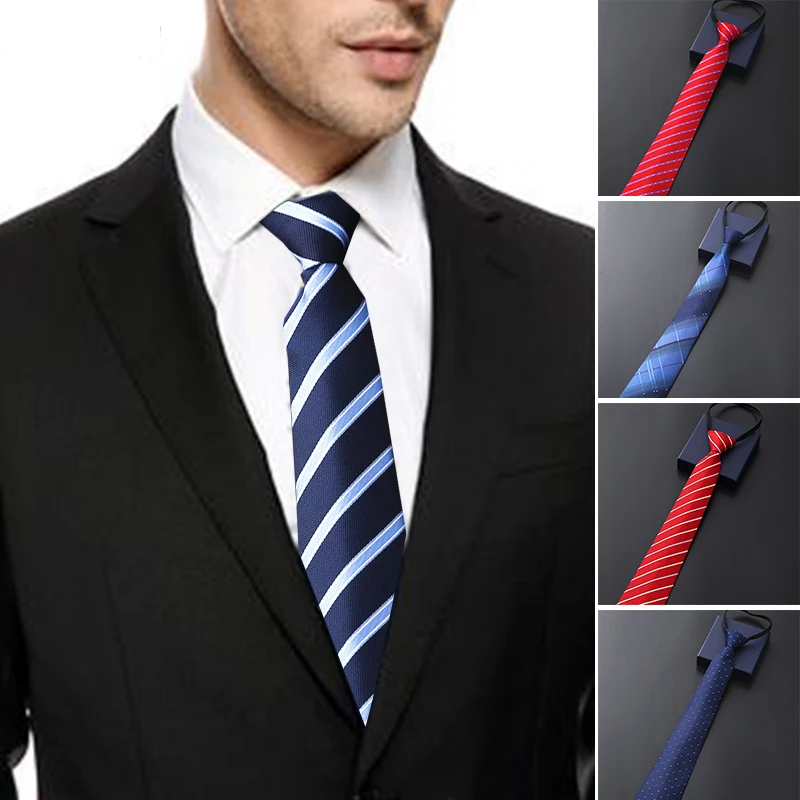 

2023 New Stripe Plaid Print 8CM Neck Tie for Gentleman Wedding Party Cravats Accessories Elastic New Fashion Male Zipper Tie