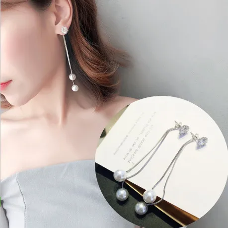 B459 Корейская темпераментная Длинная цепочка с жемчугом, огромная версия товара, новые стильные серьги, женские серьги с бахромой