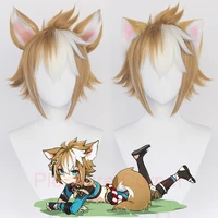 wig only no ear genshin impact gorou cosplay wigs plush ear mixed color heat resistant wig anime cosplay suit accessories