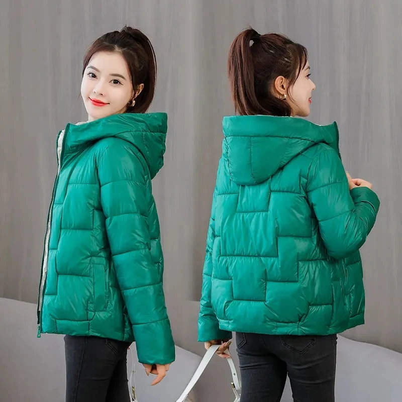 Down Cotton Coat Womens 2022 Autumn Winter New Fashion Loose Casual Padded Jacket Women Large Size Hooded Warm Shiny Parkas