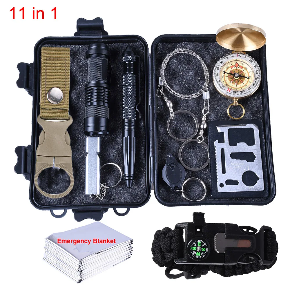 

Survival Kit Set Camping Travel Multifunction Equipment First Aid SOS Wilderness Adventure Emergency box Outdoor gear 11 in 1
