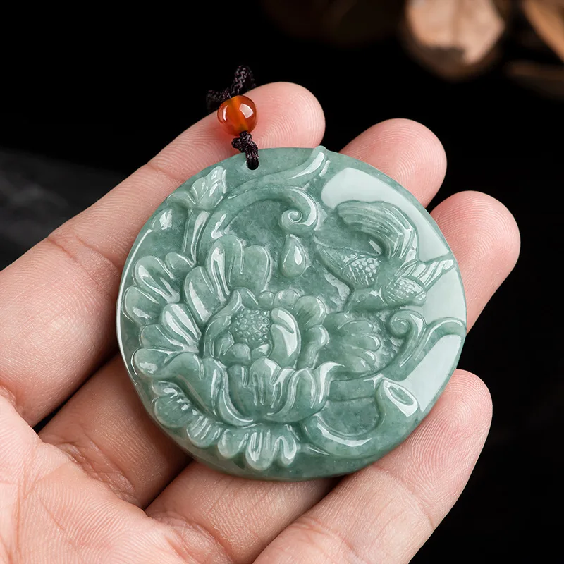 

Burmese Jade Flower Pendant Necklace Necklaces Charms Jadeite Green Carved Natural Emerald Jewelry Gifts for Women Pendants