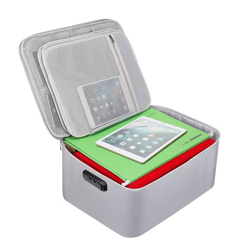 

Liquid Silicone Coating Safe Document Portable Travel Home Organizer Fireproof Bag with Lock