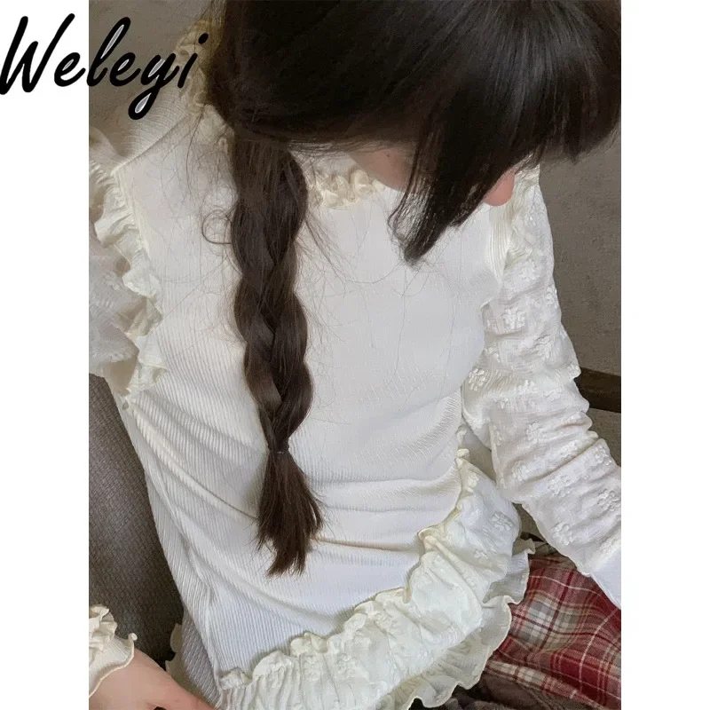 Бежевая блузка с воротником-хомутом Милая женская для девушек новинка сезона