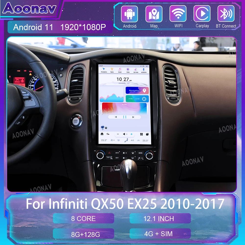 

Автомобильный радиоприемник на Android 11 128G для Infiniti QX50 EX25 2010-2017 4G, беспроводной Carplay, GPS-навигация, мультимедийный видеоплеер, головное устройство