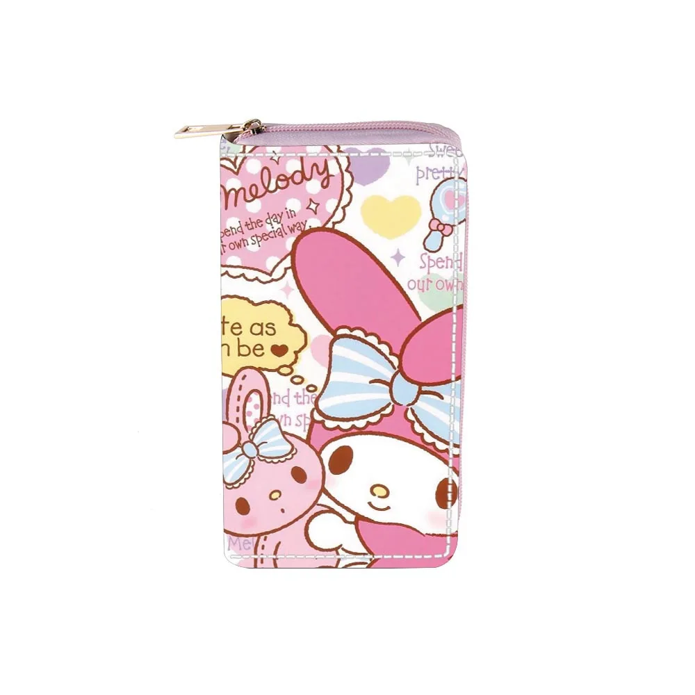 

Женский кошелек Sanrio из ПУ кожи, водонепроницаемая длинная сумочка на молнии для девушек, вместительный студенческий бумажник с мультипликационным принтом Мелоди куломи