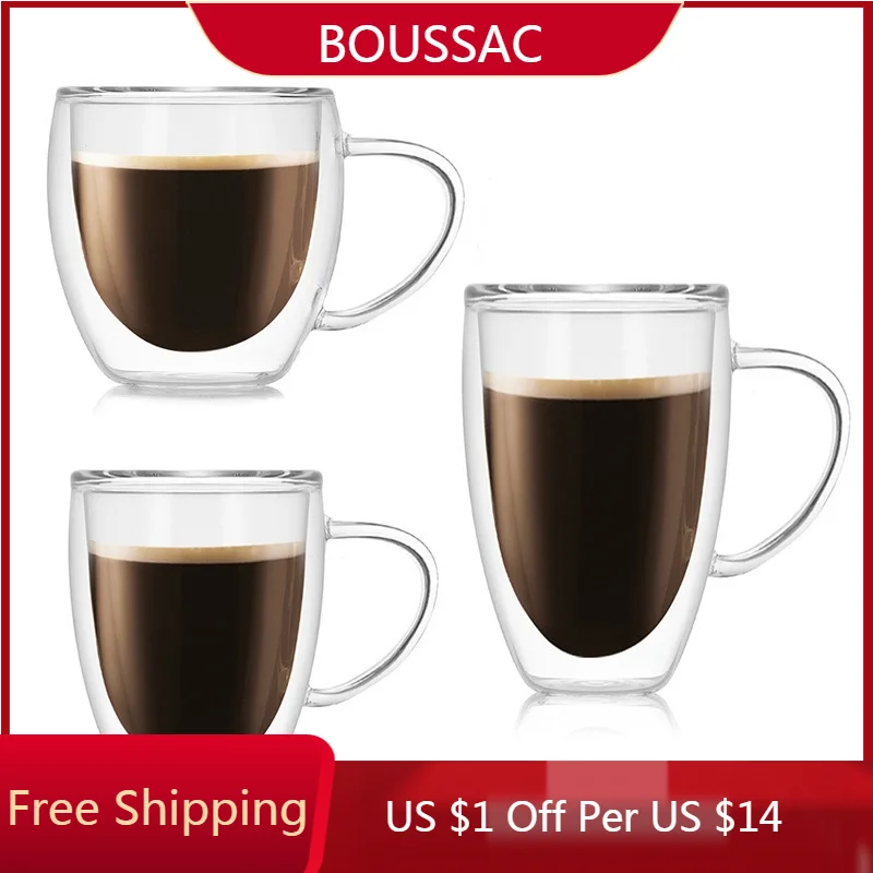 

Vodka Wine Whiskey Glasses Big Beer Champagne Drinking Glass Tumbler Holder Cup Coffee Milk Cups Tea Mug Double Wall Bottom Mugs