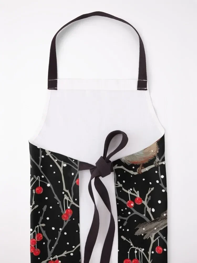 Зимние цыплята на снегу | Черный красный белый серый фартук кухонные предметы