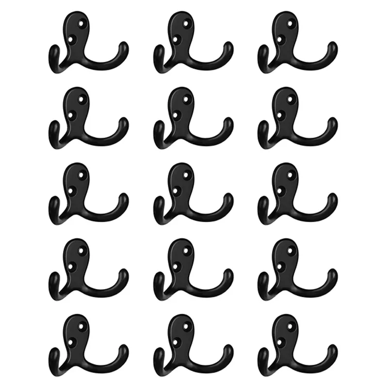 

15 Pack Coat Hooks Wall Mounted, Dual Prong Wall Hook With 30 Screws, Matte Finish Towel Hook Robe Hook