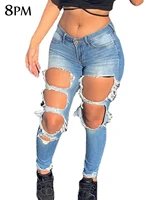 womens middle waist stretch jeans skinny destroyed ripped hole denim pants sexy butt lifting skinny jeans 2xl 3xl ouc1470