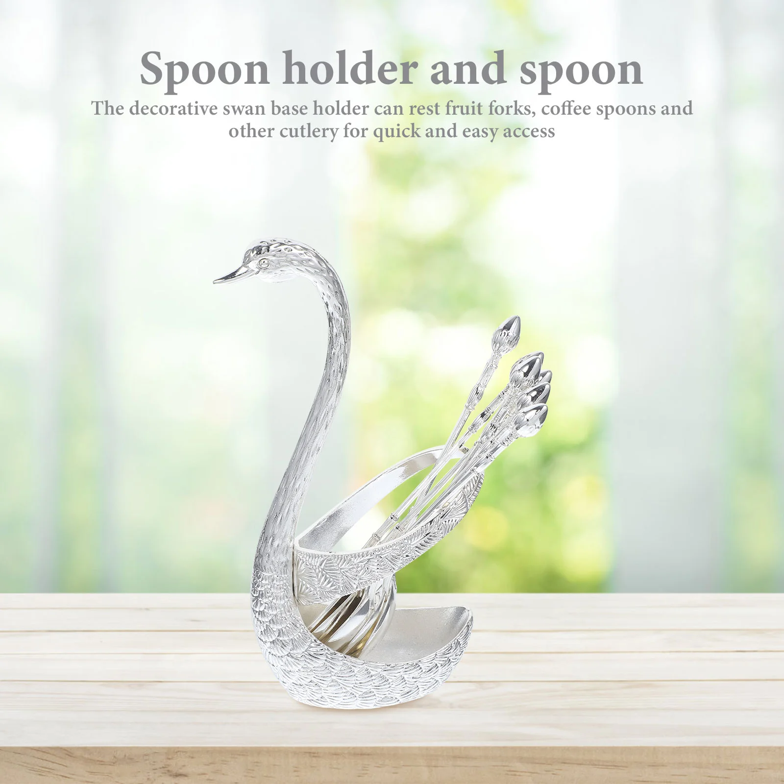 

Swan Spoon Set Dinnerware+sets Ice Cream Scoop Base Holder Fruit Fork Kitchen Teaspoons Zinc Alloy Coffee Dessert Storage