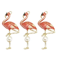 6pcs 2658mm enamel pearl flamingo charms diy handmade pink bird pendant bracelet necklace earring pendants jewelry accessory