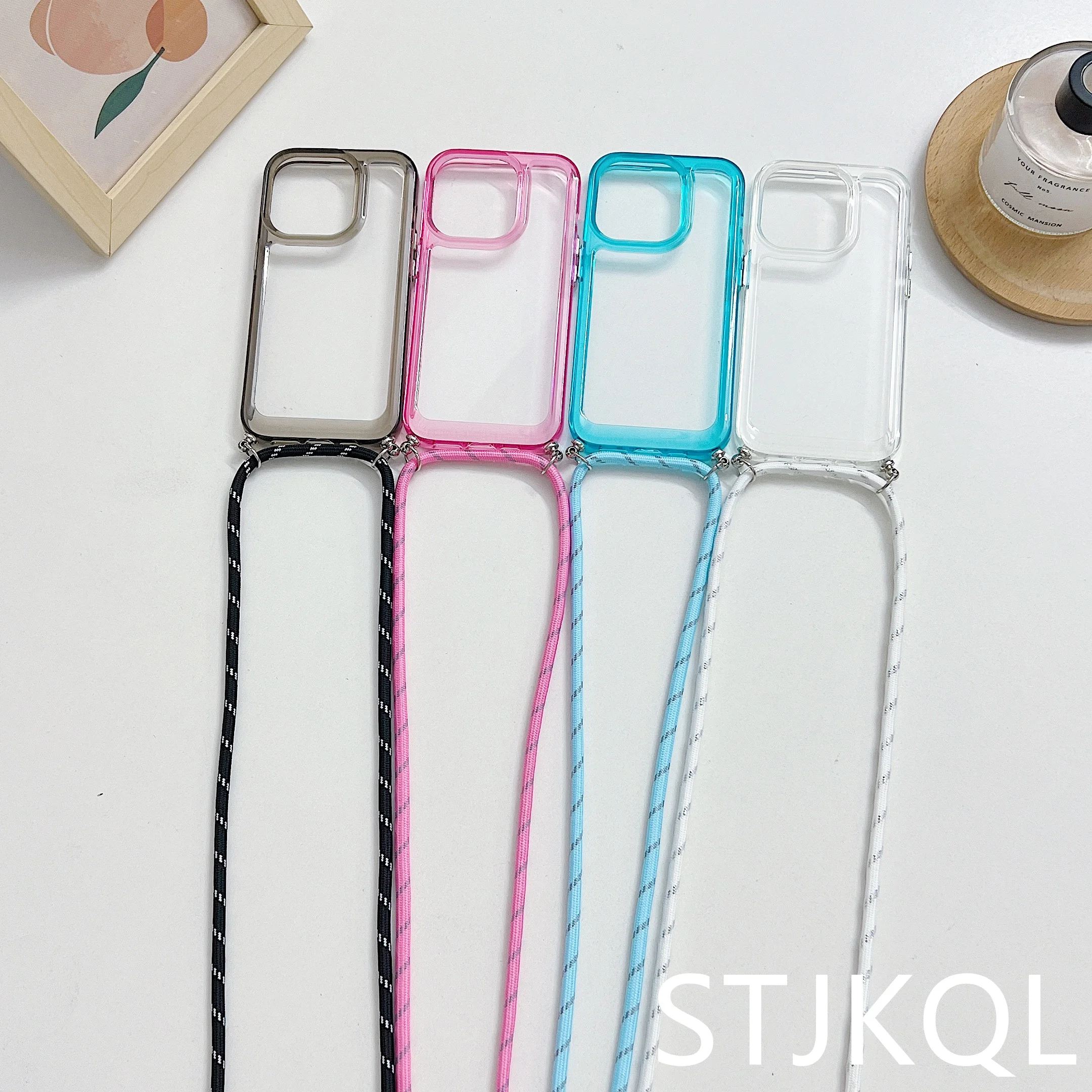 Crossbody Necklace Lanyard Candy Transparent Soft Case For iPhone 13 14 12 11 Pro Max X S XR 7 8 Plus SE3 Clear Shockproof Cover