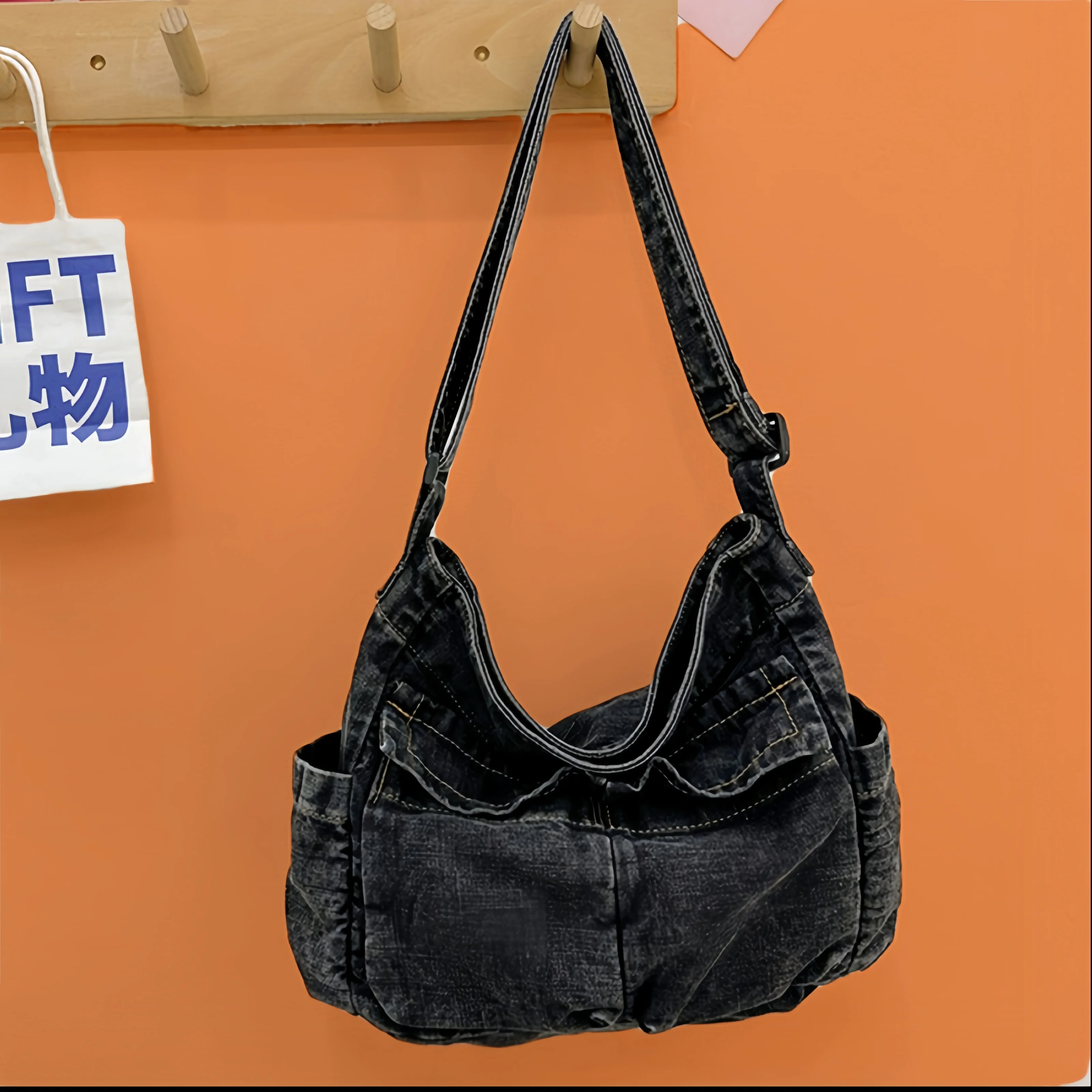 Deshuluo Большая вместительная ретро-модная повседневная джинсовая женская сумка