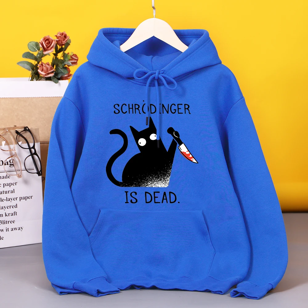 

Schrodinger Is Dead Black Cat Print Womens Hooded Cartoons Comfortable Hoodies Harajuku Soft Fleece Hoodie Fashion Autumn Top