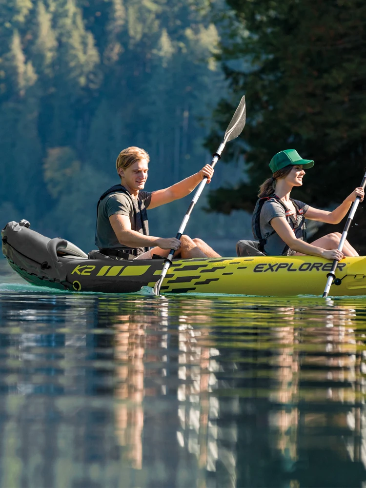 Inflatable 2 Seats Strong Pvc Boat Raft Canoe 3 Air Chamber Paddle Water Sport
