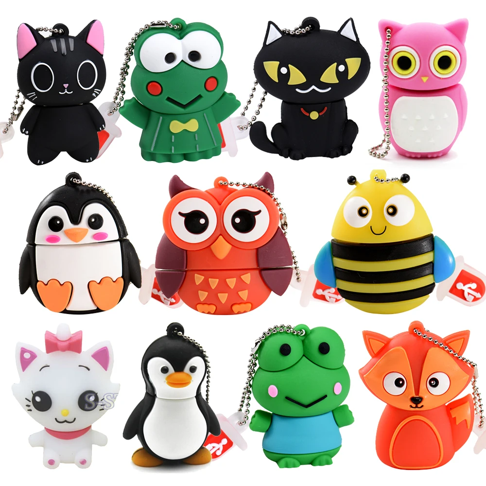 

New Cute Cartoon Animal Penguin Cat Owl 64GB USB Flash Drive 8GB 16GB 32GB 64G 128GB Pendrive USB2.0 Memory Stick Frog Pen Drive