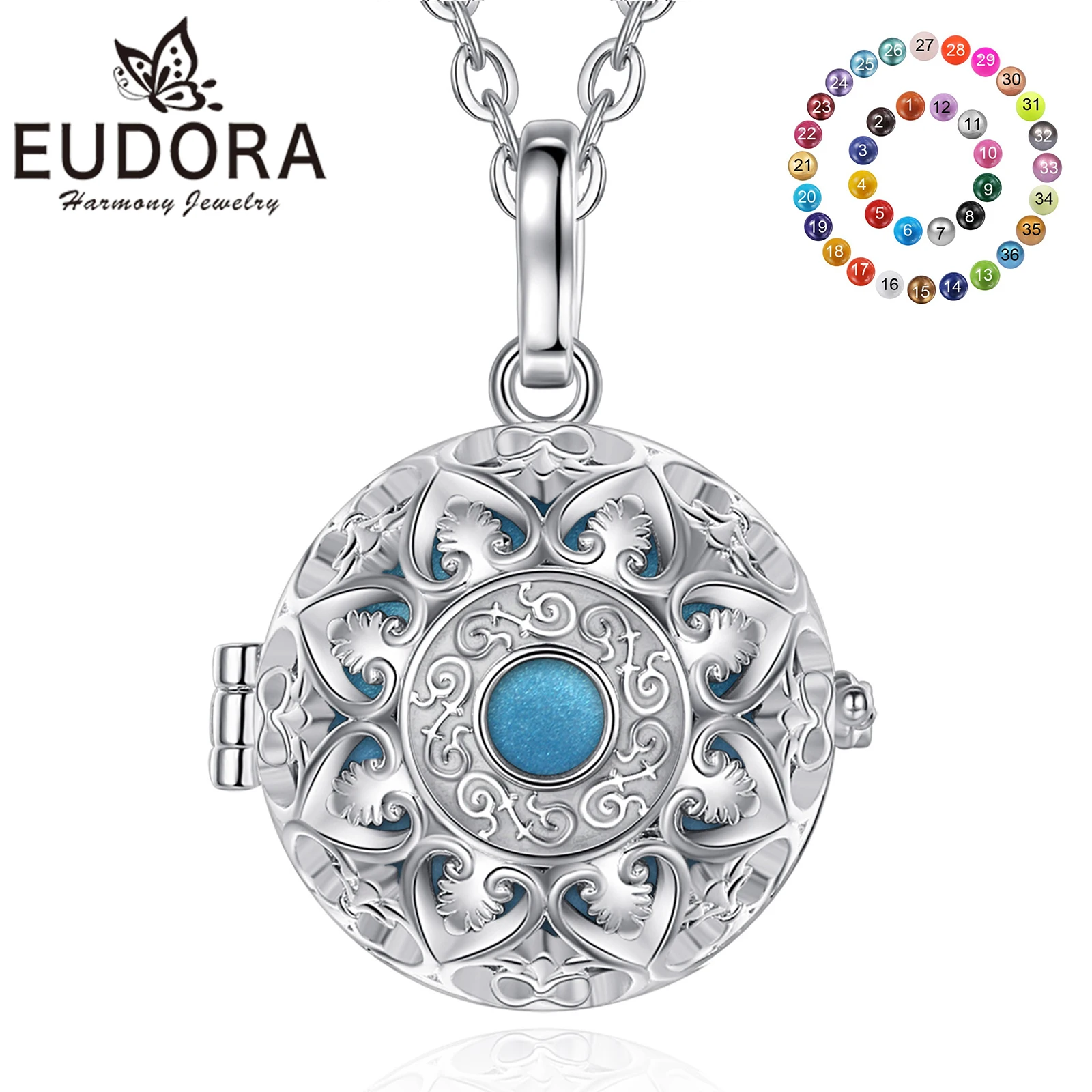 

Eudora 20MM Harmony Ball Flower Cage Pendant Pregnancy Bola Angel Caller Baby Chime Ball Necklace Fashion Women Jewelry GIft