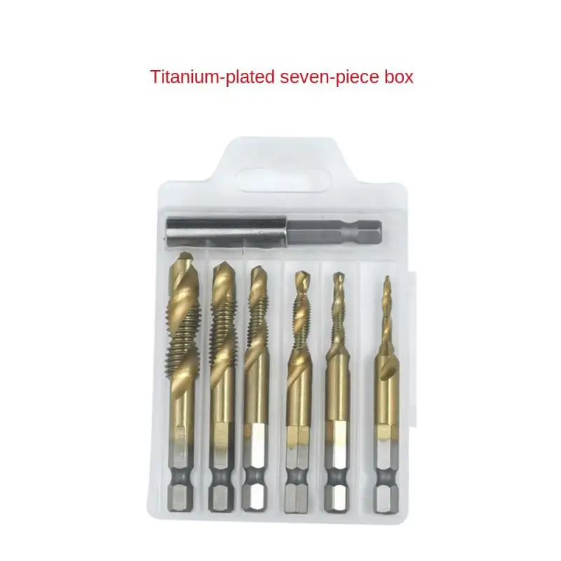 

6/7Pcs Tap Drill Bit Set Hex Shank Titanium Plated HSS Screw Thread Bit Screw Machine Compound Tap Hand Tools M3 M4 M5 M6 M8 M10